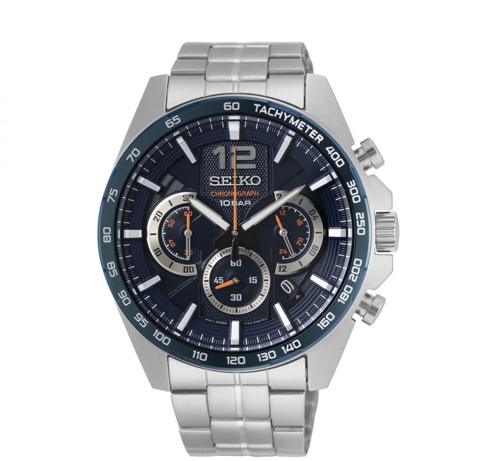Seiko HEREN CHRONO SS NEW LINK BRACELET NAVY 100M WR SSB345P1 Zilver