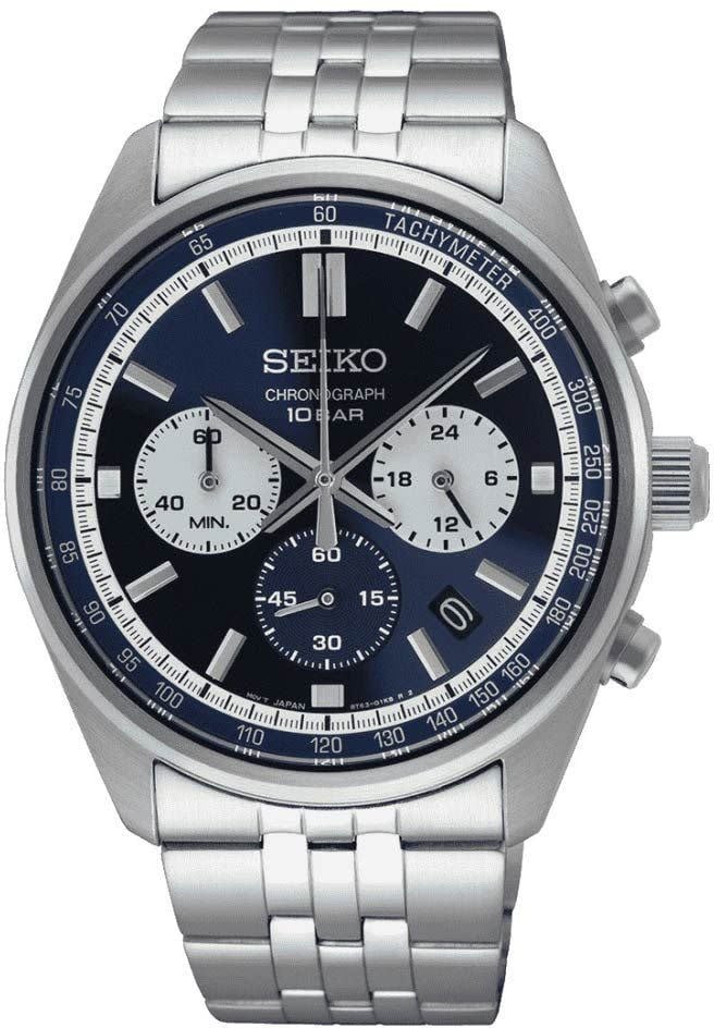Seiko Seiko Horloge SSB427P1 Staal Quartz Chronograaf met Blauwe Wijzerplaat 42 mm Zilver