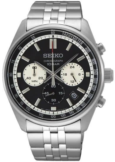 Seiko HEREN CHRONOGRAAF SS BRACELET ZWART 100M WR SSB429P1 Zilver