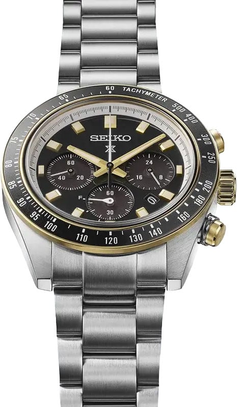 Seiko Horloge SSC941P1 Prospex Speedtimer Staal Bi-color Solar Chronograaf Saffierglas 100m Waterdicht met Zwarte Wijzerplaat 41mm Zwart