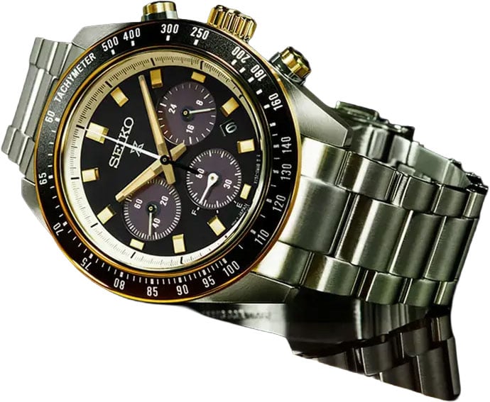 Seiko Horloge SSC941P1 Prospex Speedtimer Staal Bi-color Solar Chronograaf Saffierglas 100m Waterdicht met Zwarte Wijzerplaat 41mm Zwart