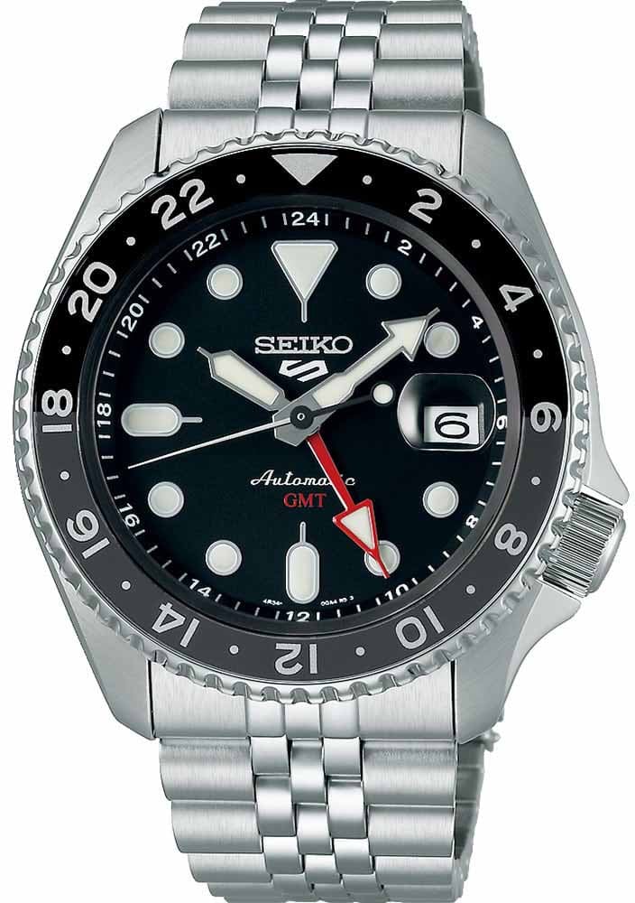 Seiko Seiko Horloge SSK001K1 5 Sports Staal Automaat GMT 100m Waterdicht met Zwarte Wijzerplaat 42mm Divers