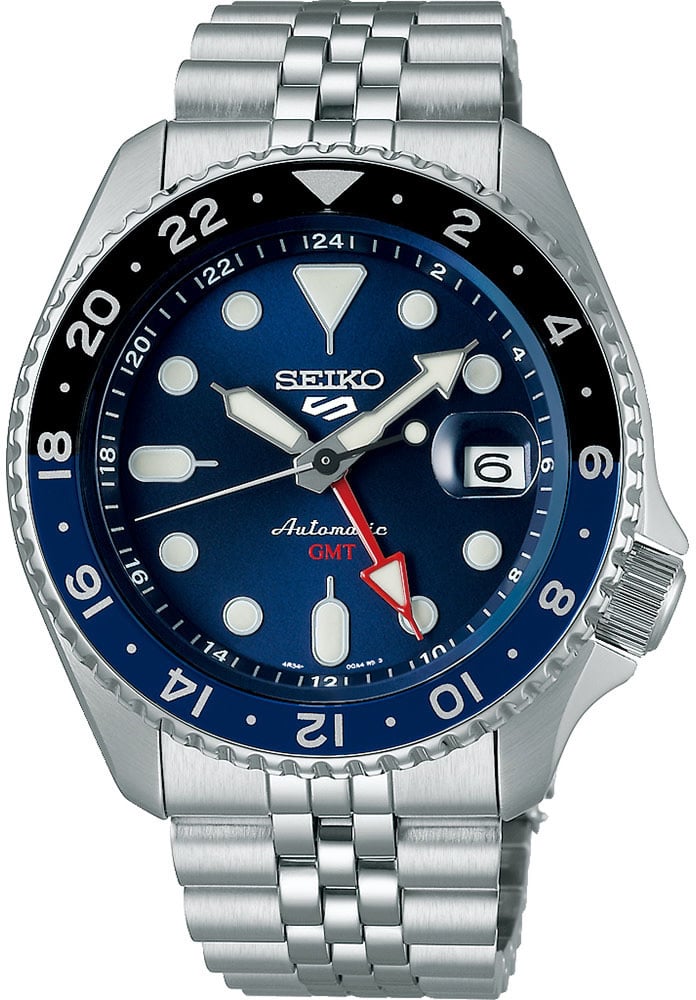 Seiko Seiko Horloge SSK003K1 5 Sports Staal Automaat GMT 100m Waterdicht met Blauwe Wijzerplaat 42mm Blauw