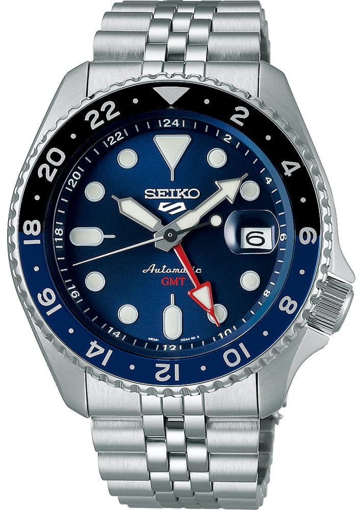 Seiko Seiko Horloge SSK003K1 5 Sports Staal Automaat GMT 100m Waterdicht met Blauwe Wijzerplaat 42mm Blauw