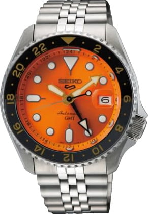 Seiko Seiko Horloge SSK005K1 5 Sport Staal GMT Automaat met Oranje Wijzerplaat 40mm Oranje