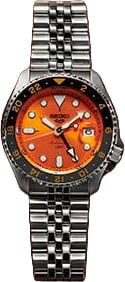 Seiko Seiko Horloge SSK005K1 5 Sport Staal GMT Automaat met Oranje Wijzerplaat 40mm Oranje