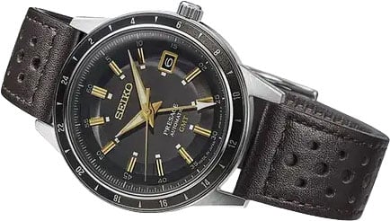 Seiko Horloge SSK013J1 Presage Staal Automaat GMT 50m Waterdicht met Bruine Leren Horlogeband 41mm Bruin
