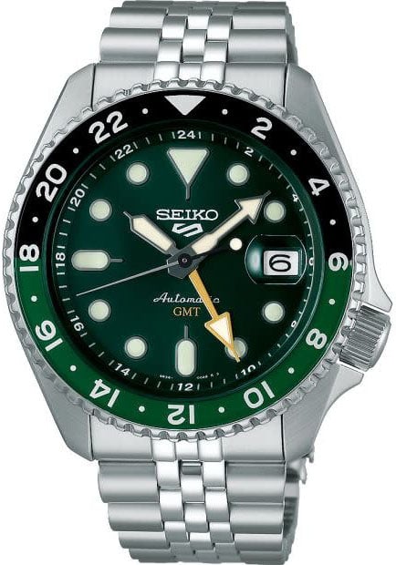 Seiko Seiko Horloge SSK035K1 5 Sport Staal GMT Automaat 100m Waterdicht met Groen Zwart 42mm Donkergroen
