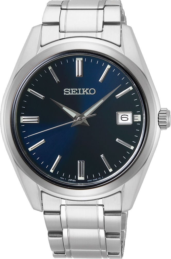 Seiko HEREN NEW LINK STAAL BRACELET BLAUW 100M WR SUR309P1 Zilver