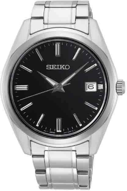 Seiko Horloge SUR311P1 Staal Quartz 100M Waterdicht met Zwarte Wijzerplaat en Saffier Glas 100M Waterdicht 40mm Zilver