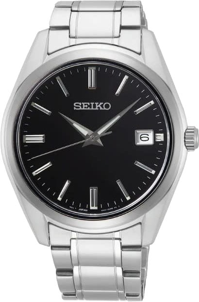 Seiko Horloge SUR311P1 Staal Quartz 100M Waterdicht met Zwarte Wijzerplaat en Saffier Glas 100M Waterdicht 40mm Zilver