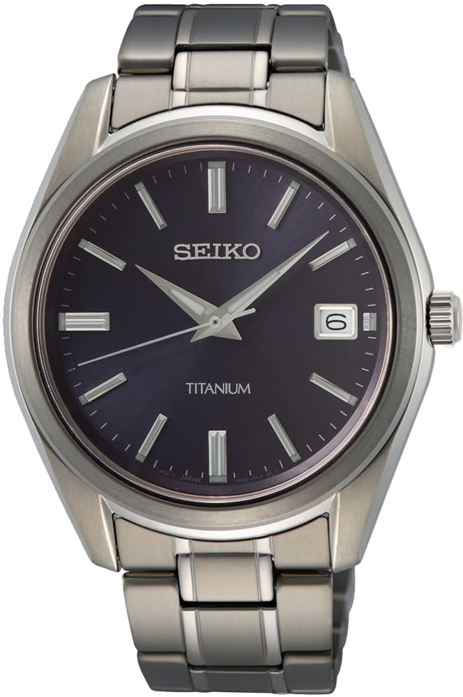 Seiko HEREN NEW LINK TITANIUM BRACELET BLAUW 100M WR SUR373P1 Donkergrijs