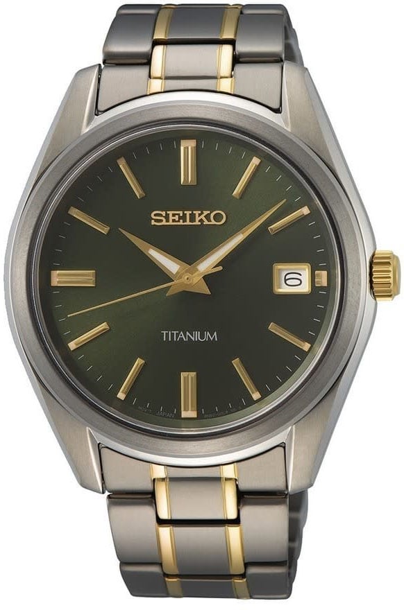 Seiko HEREN NEW LINK TITANIUM BICOLOUR BRACELET GROEN 100M WR SUR377P1 Divers