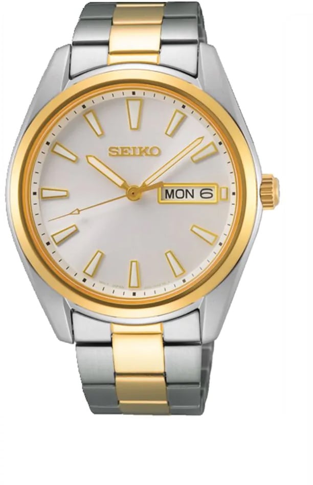 Seiko Seiko Horloge SUR446P1 Staal Bi-color Quartz Saffierglas 100m Waterdicht met Zilvere Wijzerplaat 40mm Zilver