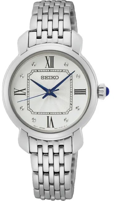 Seiko Seiko Horloge SUR497P1 Staal Quartz 50m Waterdicht met Witte Wijzerplaat 29mm Zilver