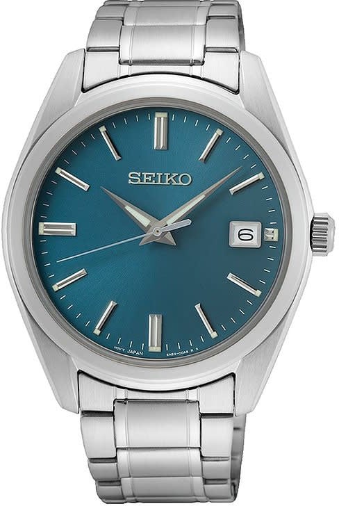 Seiko HEREN SS BRACELET NEW LINK BLAUW 100M WR SUR525P1 Zilver