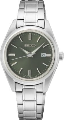 Seiko Horloge SUR533P1 Staal Quartz Saffierglas 100m Waterdicht met Groene Wijzerplaat 30mm Zilver