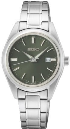 Seiko DAMES SS BRACELET NEW LINK GROEN 100M WR SUR533P1 Zilver