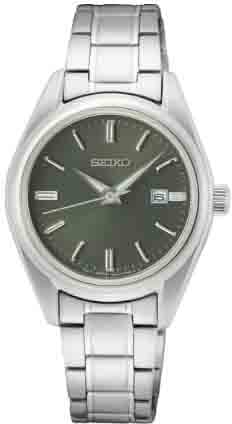 Seiko Horloge SUR533P1 Staal Quartz Saffierglas 100m Waterdicht met Groene Wijzerplaat 30mm Zilver