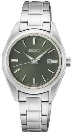 Seiko DAMES SS BRACELET NEW LINK GROEN 100M WR SUR533P1 Zilver