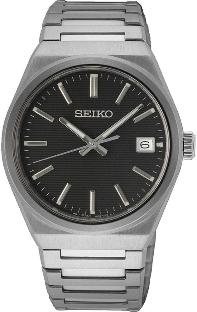 Seiko HEREN SS BRACELET ZWART 100M WR SUR557P1 Zilver
