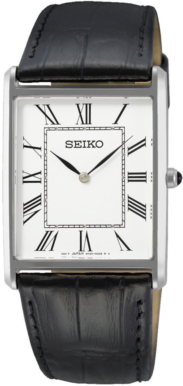 Seiko HEREN SS ZWART LEER WIT WR SWR049P1 Zilver