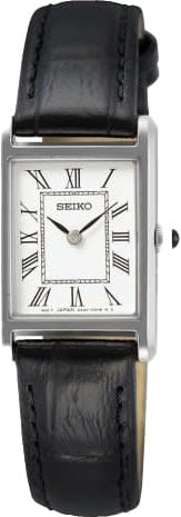 Seiko DAMES SS ZWART LEER WIT WR SWR053P1 Zilver