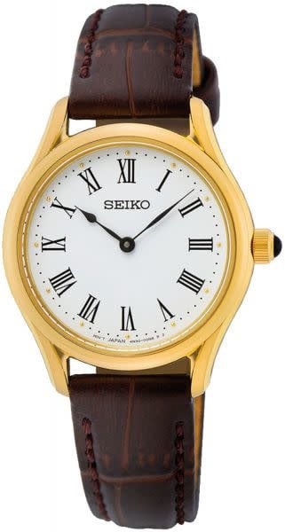 Seiko DAMES DOUBLE BRUIN LEDER WIT 50M WR SWR072P1 Goud