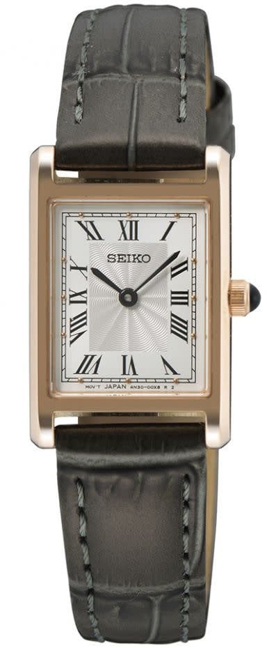 Seiko DAMES GRIJS LEER ROS� WIT 30M WR SWR096P1 Roze