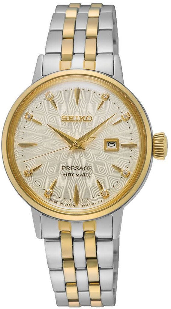 Seiko Seiko Horloge SRE010J1 Presage Staal Bi-color Automaat 50m Waterdicht met Diamant 29mm Goud