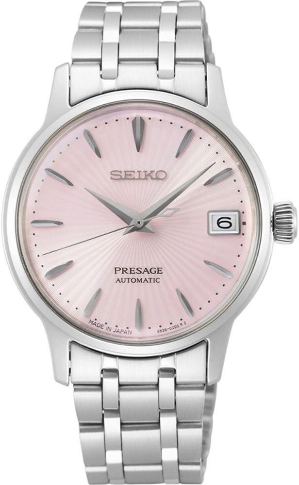 Seiko Seiko Horloge SRP839J1 Presage Automaat 50m Waterdicht met Roze Wijzerplaat 34mm Zilver