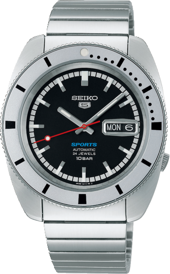Seiko Seiko Horloge SRPL05K1 Seiko 5 Automaat Staal 100m Waterdicht met Zwarte Wijzerplaat 39mm Limited Edition 8823/9999 Zilver