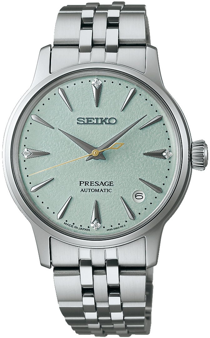 Seiko Seiko Horloge SRPL63J1 Presage Staal Automaat 50m Waterdicht met Turquoise Wijzerplaat 34mm Zilver