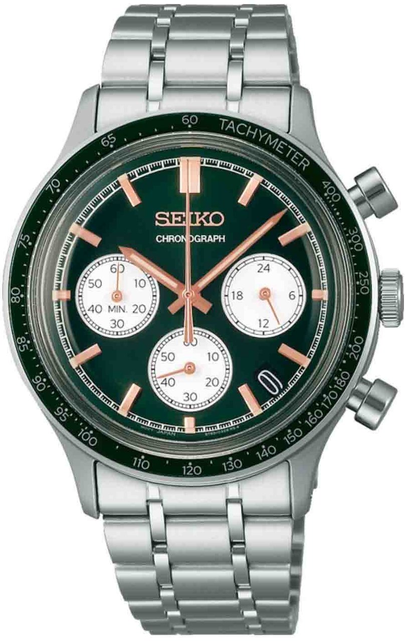 Seiko Seiko Horloge SSB481P1 Staal Quartz 50m Waterdicht Chronograaf met Groene Wijzerplaat 38mm Donkergroen