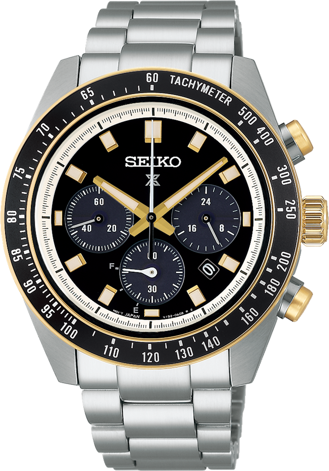 Seiko Seiko Horloge SSC941P1 Prospex Speedtimer Staal Bi-color Solar Chronograaf Saffierglas 100m Waterdicht met Zwarte Wijzerplaat 41mm Zwart