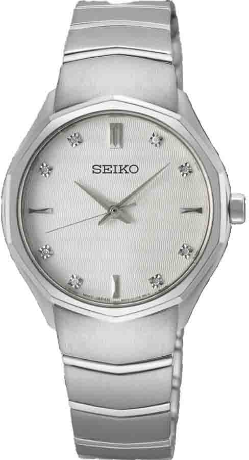 Seiko Seiko Horloge SUR615P1 Staal Quartz Saffierglas Diamant 50m Waterdicht 31mm Zilver