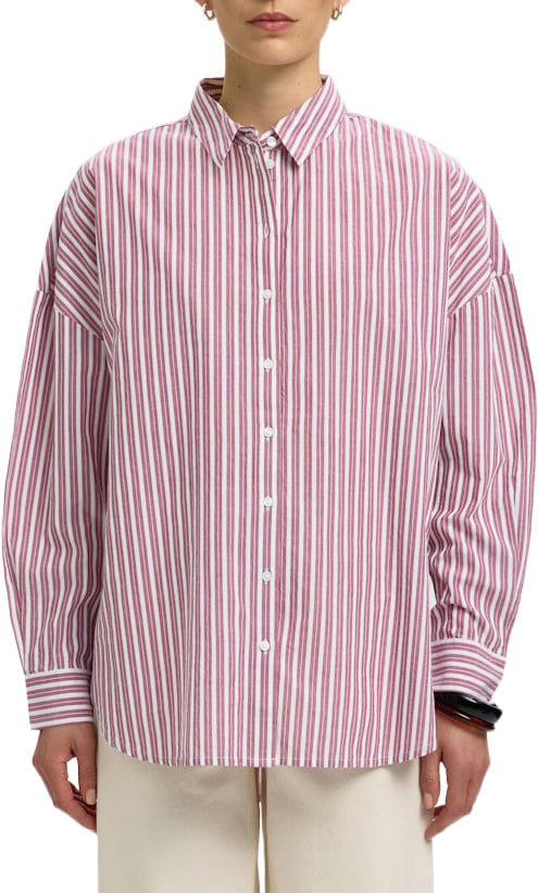 Selected Femme - SLFEMMA-SANNI LS STRIPED SHIRT NOOS - 16088971 - Anemone Stripes Rood