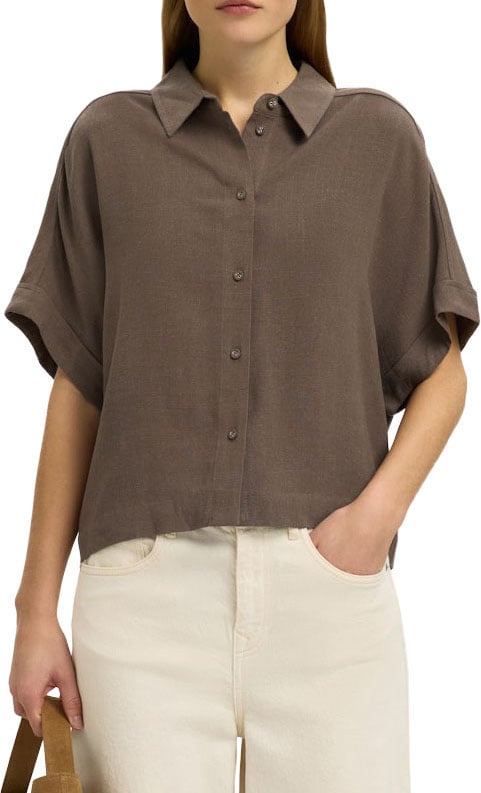Selected Femme Selected Femme - SLWVIVA SS CROPPED SUN SHIRT NOOS - 16093937 - Chocolate Chip Bruin