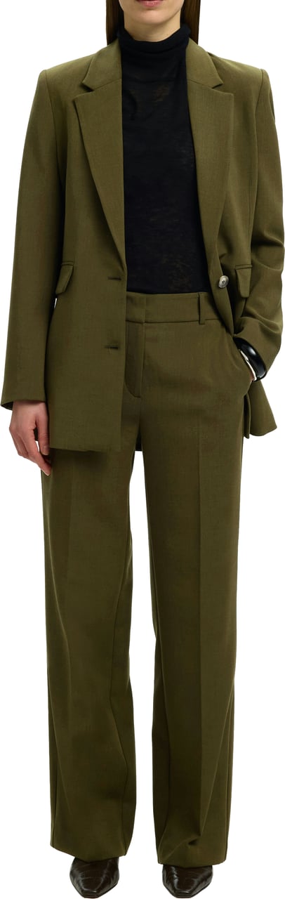 Selected Femme - SLWRITA MW WIDE PANT MEL NOOS - 16094206 - Fir Green Groen