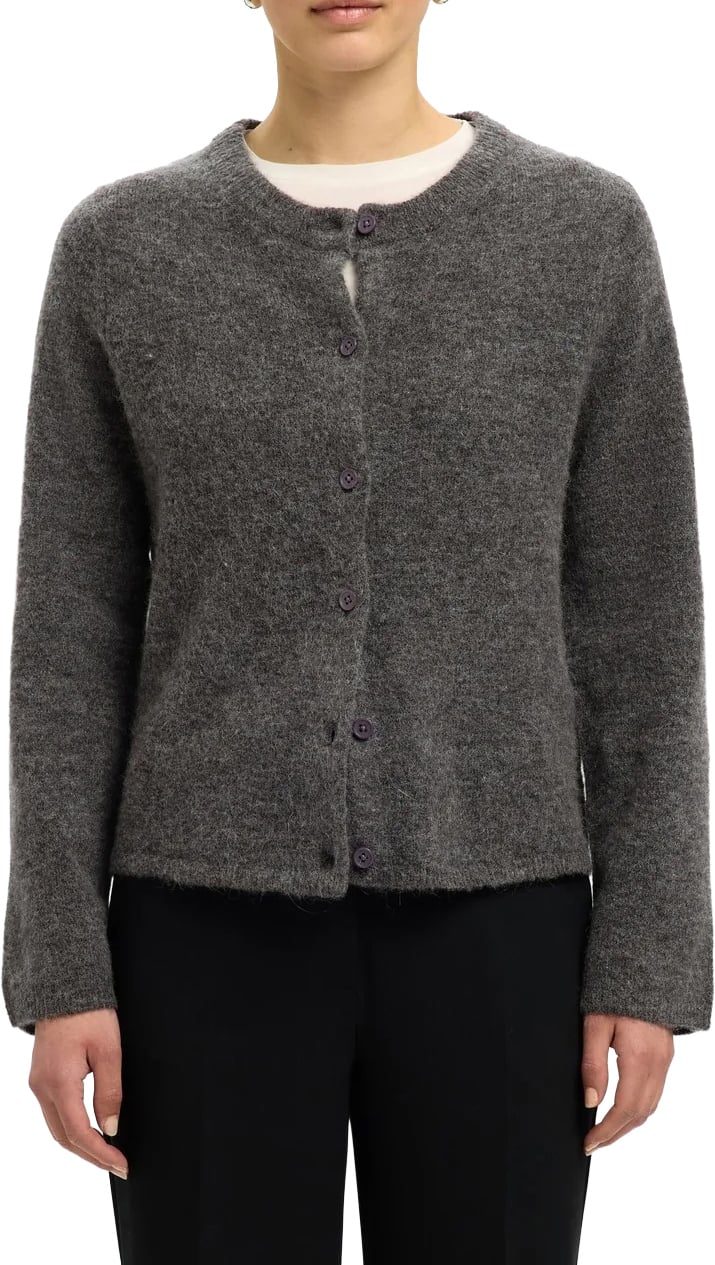Selected Femme - SLWLULU NEW LS KNIT CARDIGAN NOOS - 16098138 - Medium Grey Melange Grijs