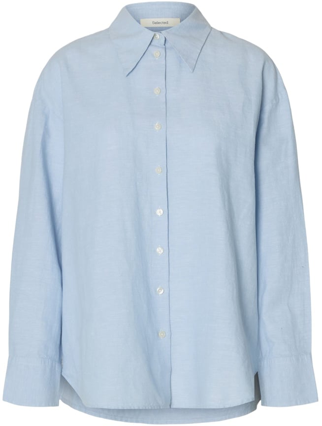 Selected Femme - SLWCLEO OVERSIZE LINEN BLEND SHIRT - 16099876 - Dusty Blue Blauw
