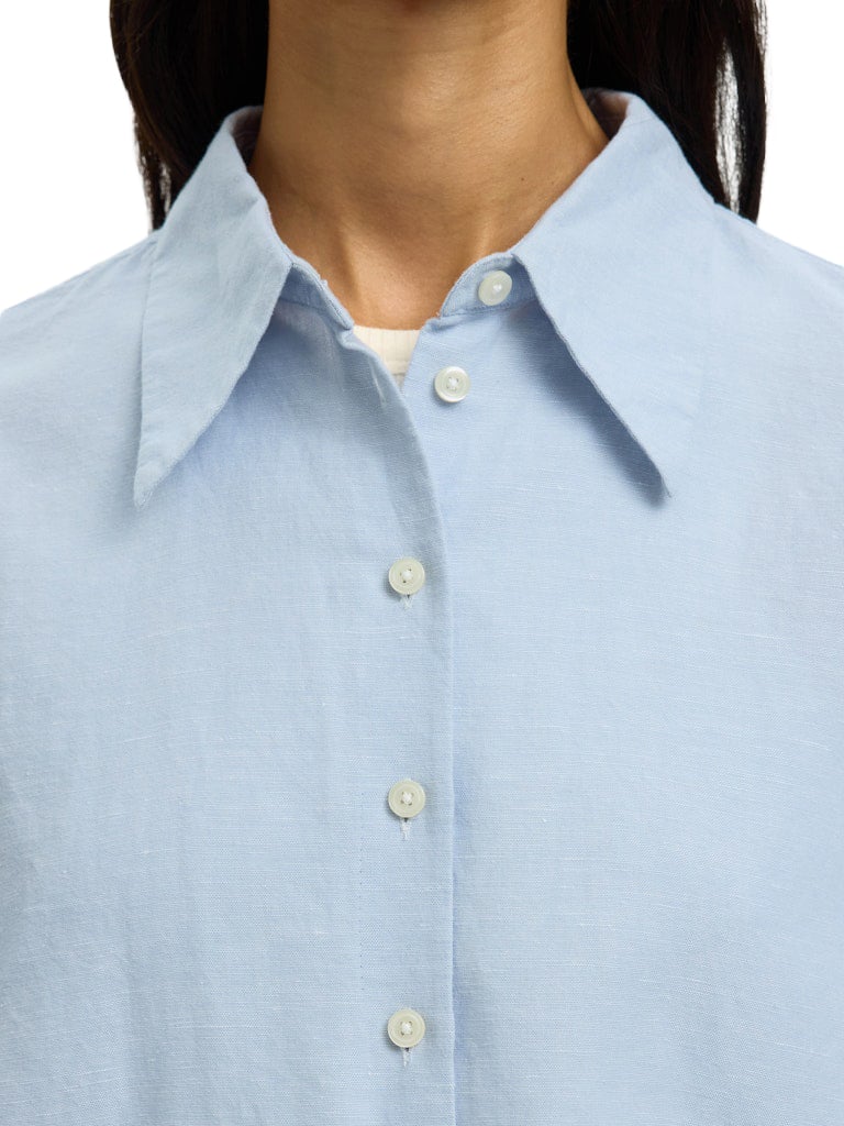 Selected Femme - SLWCLEO OVERSIZE LINEN BLEND SHIRT - 16099876 - Dusty Blue Blauw