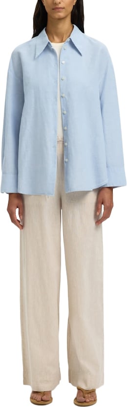 Selected Femme - SLWCLEO OVERSIZE LINEN BLEND SHIRT - 16099876 - Dusty Blue Blauw