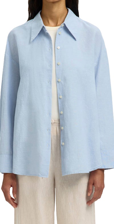 Selected Femme - SLWCLEO OVERSIZE LINEN BLEND SHIRT - 16099876 - Dusty Blue Blauw
