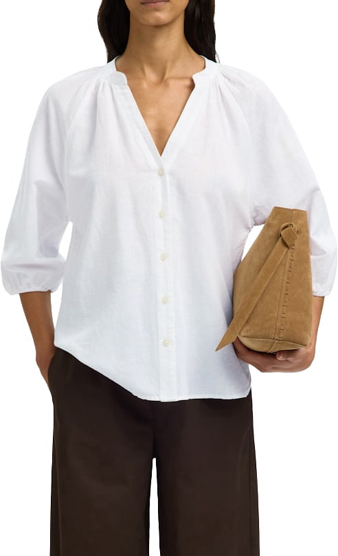 Selected Femme - SLWCLEO-ALBERTA LINEN BLEND SHIRT N - 16099877 - Bright White Wit