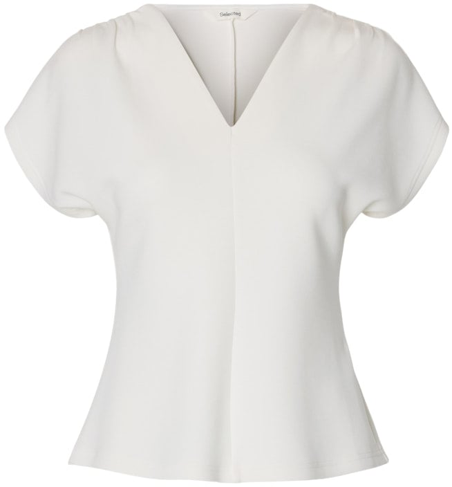 Selected Femme Selected Femme - SLWTENNY SS V-NECK GATHERED TOP NOO - 16100042 - Snow White Wit