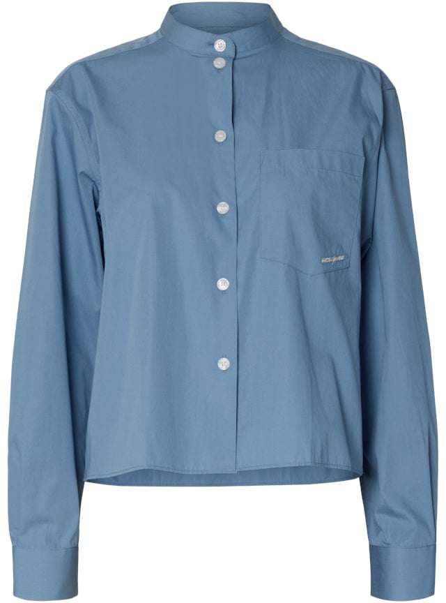 Selected Femme - SLFHOTEL AMOUR RELAXED LS SHIRT - 16100576 - Dusty Blue Blauw