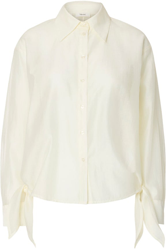 Selected Femme - SLFIRIS RELAXED LS TIE DETAIL SHIRT - 16101049 - Egret Wit