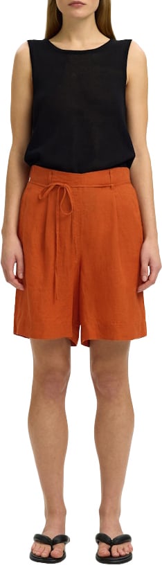 Selected Femme - SLFLINNA HW LINEN STRING SHORTS B - 16101387 - Potters Clay Oranje