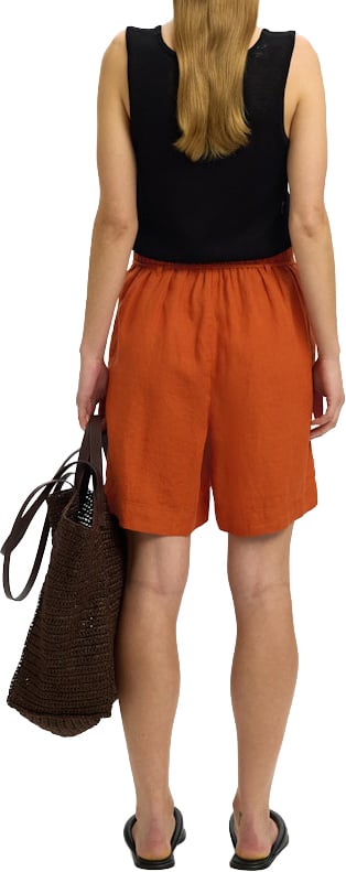 Selected Femme - SLFLINNA HW LINEN STRING SHORTS B - 16101387 - Potters Clay Oranje